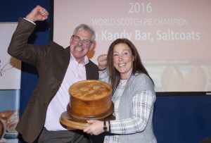 Stephen and Rona McAllister from The Kandy Bar of Saltcoats have won the World Scotch Pie Championship 2016. Having taken the title in 2014, the Scotch Pie Club is delighted to announce that the winner of the 17th World Scotch Pie Championship is The Kandy Bar of Saltcoats making them THE WORLD SCOTCH PIE CHAMPION OF 2016.