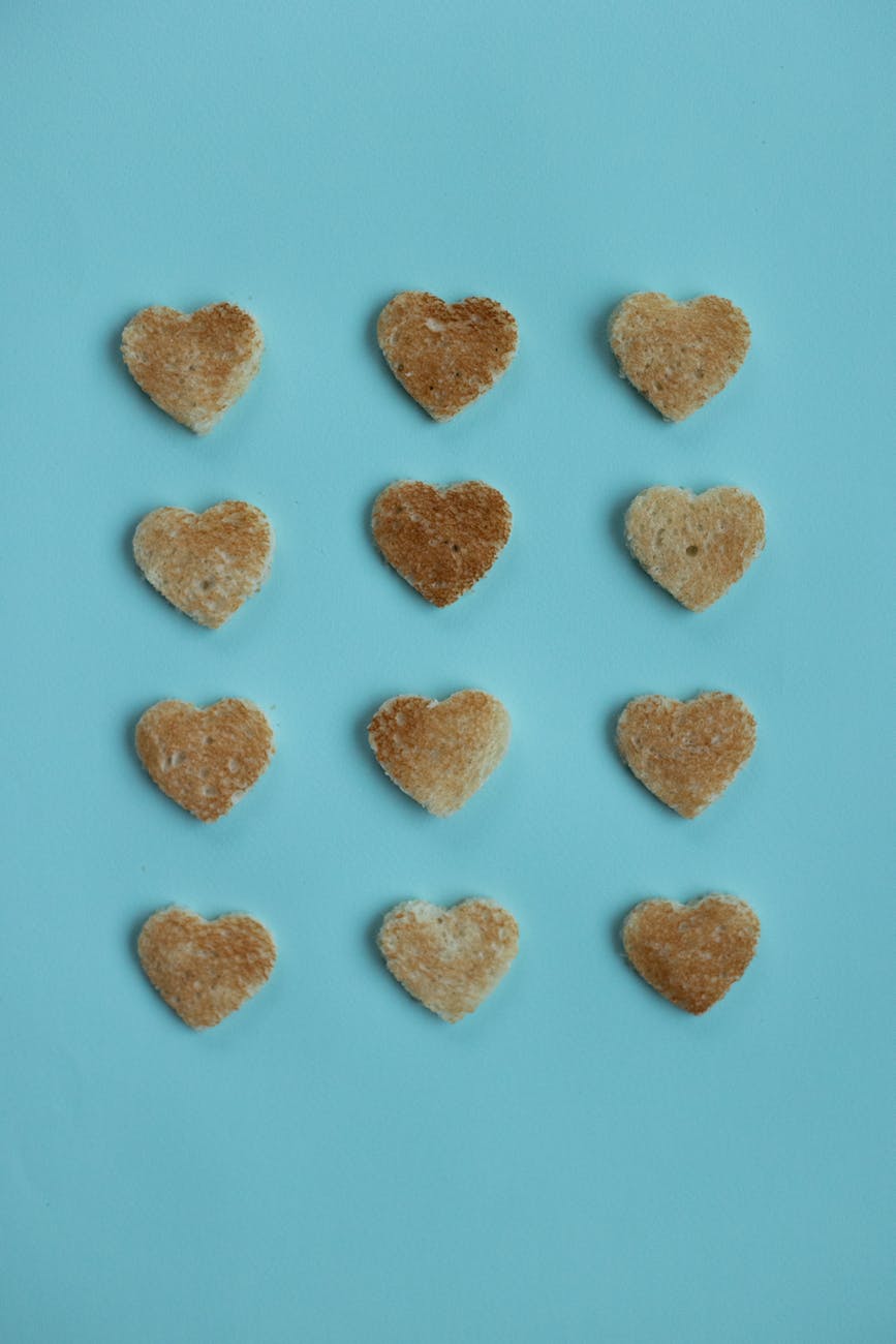 bread cutouts of heart in studio